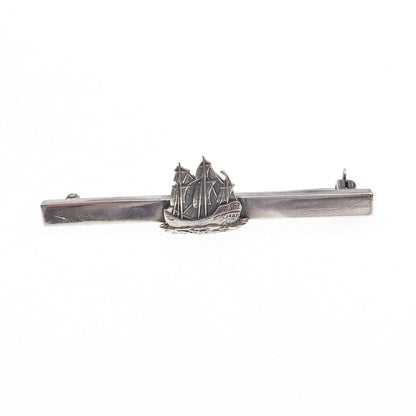 925 Sterling Silver Vintage Sailing Ship Oxidized Pin Brooch