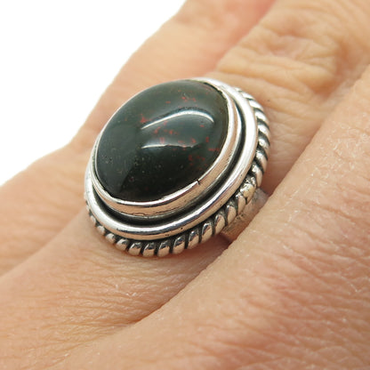 925 Sterling Silver Vintage Real Bloodstone Roped Oxidized Ring Size 6.25