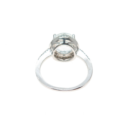 925 Sterling Silver Real Diamond Approx. 0.35ct & Aquamarine Gem Ring Size 7