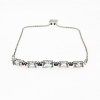 925 Sterling Vintage Real Blue Topaz & Sapphire Adjustable Bolo Bracelet 6-9.5"