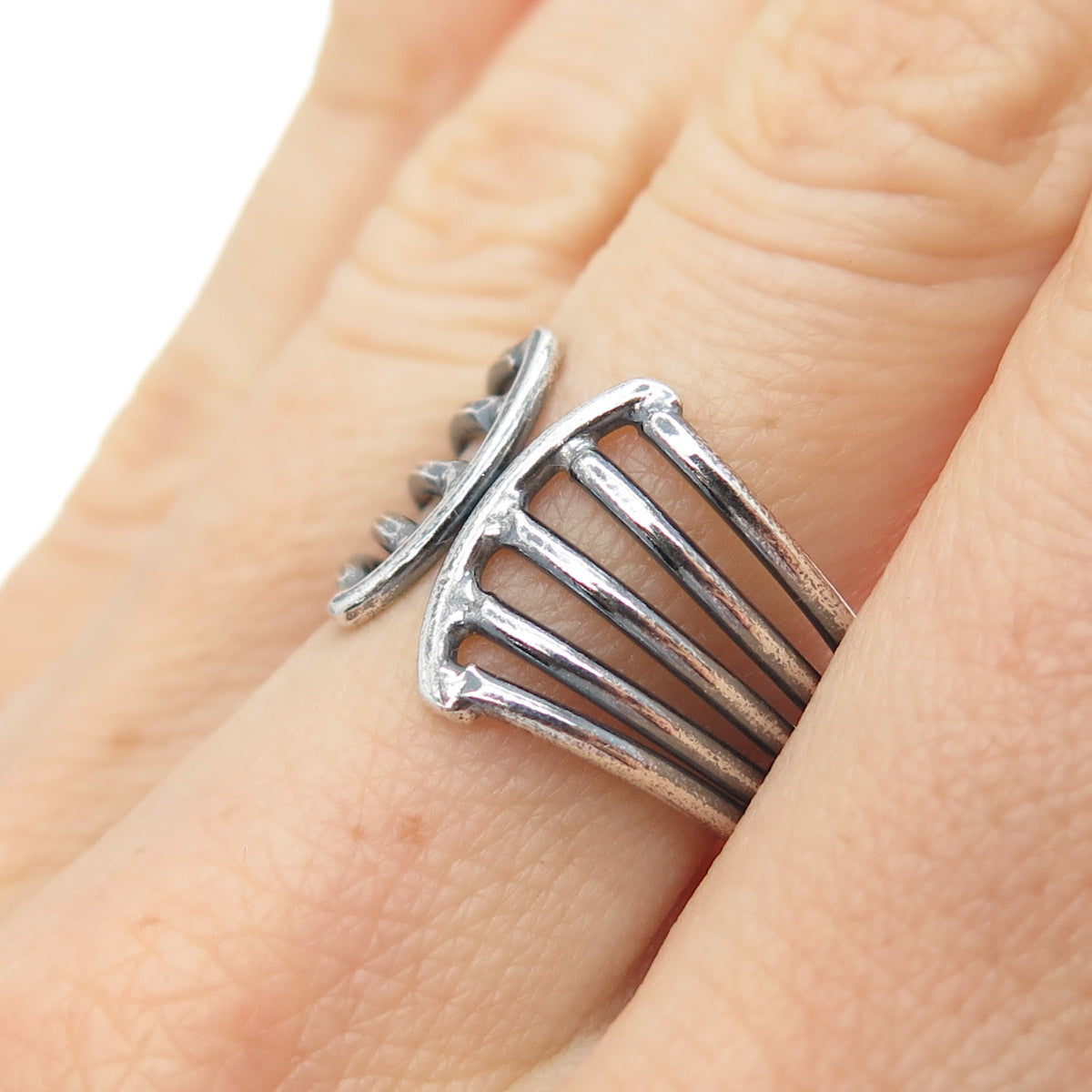 925 Sterling Silver Vintage Multi-Row Oxidized Adjustable Ring Size 7.25