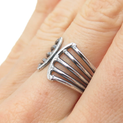 925 Sterling Silver Vintage Multi-Row Oxidized Adjustable Ring Size 7.25