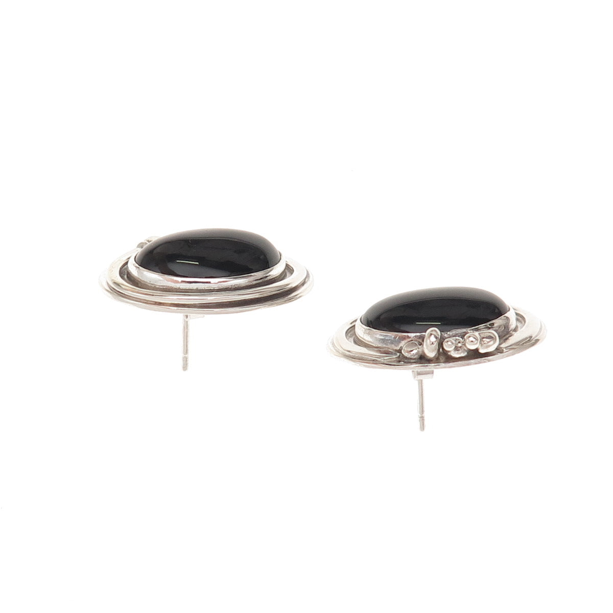 JOR Julius Olaf Randahl 925 Sterling Vintage Real Black Onyx Modernist Earrings