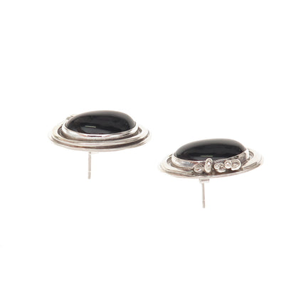 JOR Julius Olaf Randahl 925 Sterling Vintage Real Black Onyx Modernist Earrings