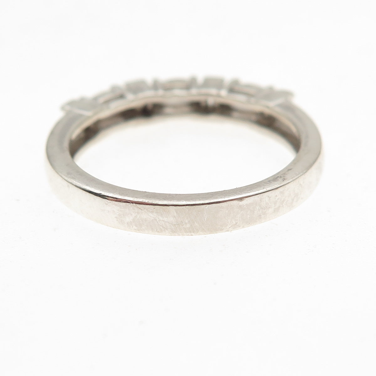 925 Sterling Silver Oval & Emerald-Cut C Z Half Eternity Band Ring Size 8.25