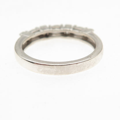 925 Sterling Silver Oval & Emerald-Cut C Z Half Eternity Band Ring Size 8.25