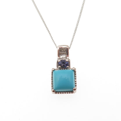 Chuck Clemency 925 Sterling Silver Real Turquoise Tanzanite & Topaz Necklace 20"