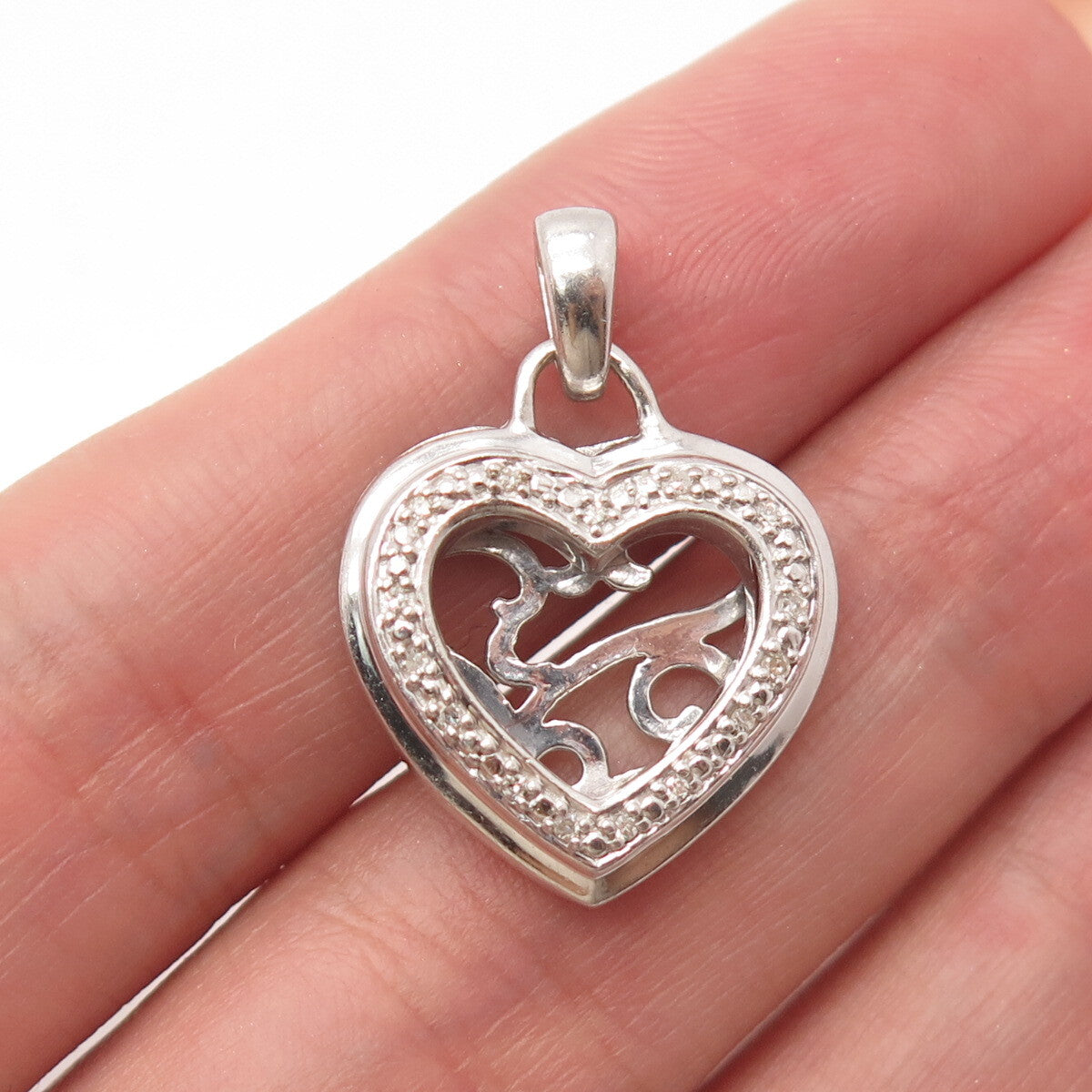 925 Sterling Silver SAI Real Diamond Heart Picture Frame Pendant