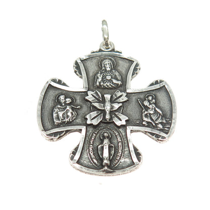 CHAPEL 925 Sterling Silver Antique Art Deco 4-Way Cross Religious Pendant