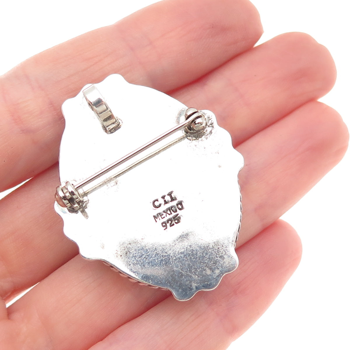 925 Sterling Silver Vintage CII Mexico Real Jasper Beaded Pin Brooch / Pendant