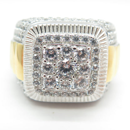 DADWANI 925 Sterling Silver 2-Tone Pave Swarovski Crystal Ring Size 11