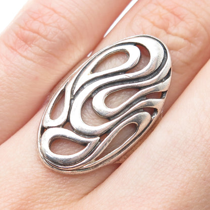925 Sterling Silver Vintage Modernist Teardrop Oxidized Ring Size 7