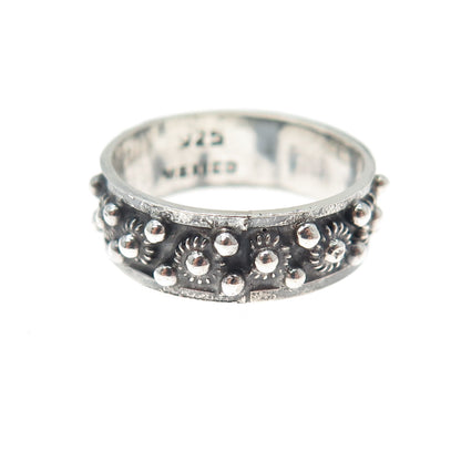 925 Sterling Silver Vintage Mexico Cannetille Band Oxidized Ring Size 8.25