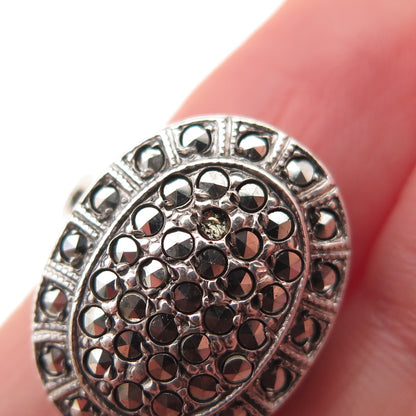 Theda Sterling Antique Art Deco Marcasite Oxidized Ring Size 6.5 (missing stone)