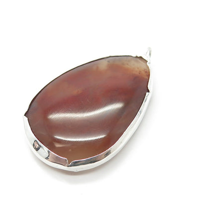 925 Sterling Silver Vintage Real Large Red Agate Gemstone Pendant