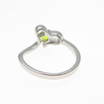 925 Sterling Silver Real Round-Cut Peridot Modernist Heart Ring Size 8