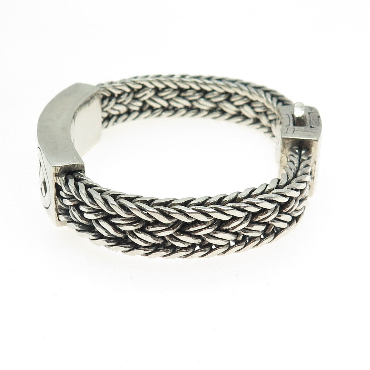 925 Sterling Silver Vintage Celtic Knot Wheat Link Solid 70.1g Bracelet 7.25"