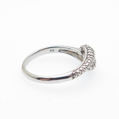 DSMK 925 Sterling Silver Real Round-Cut White Topaz Bypass Ring Size 7.25