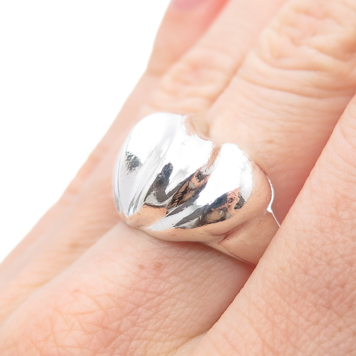 925 Sterling Silver Vintage Modernist Flame Dome Ring Size 7