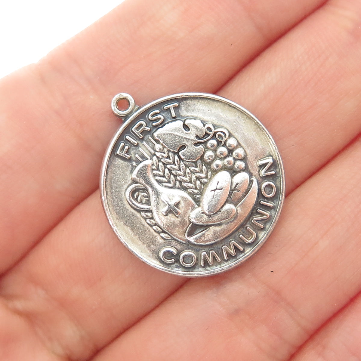 GRIFFITH & SONS Sterling Silver Vintage First Communion Oxidized Charm Pendant