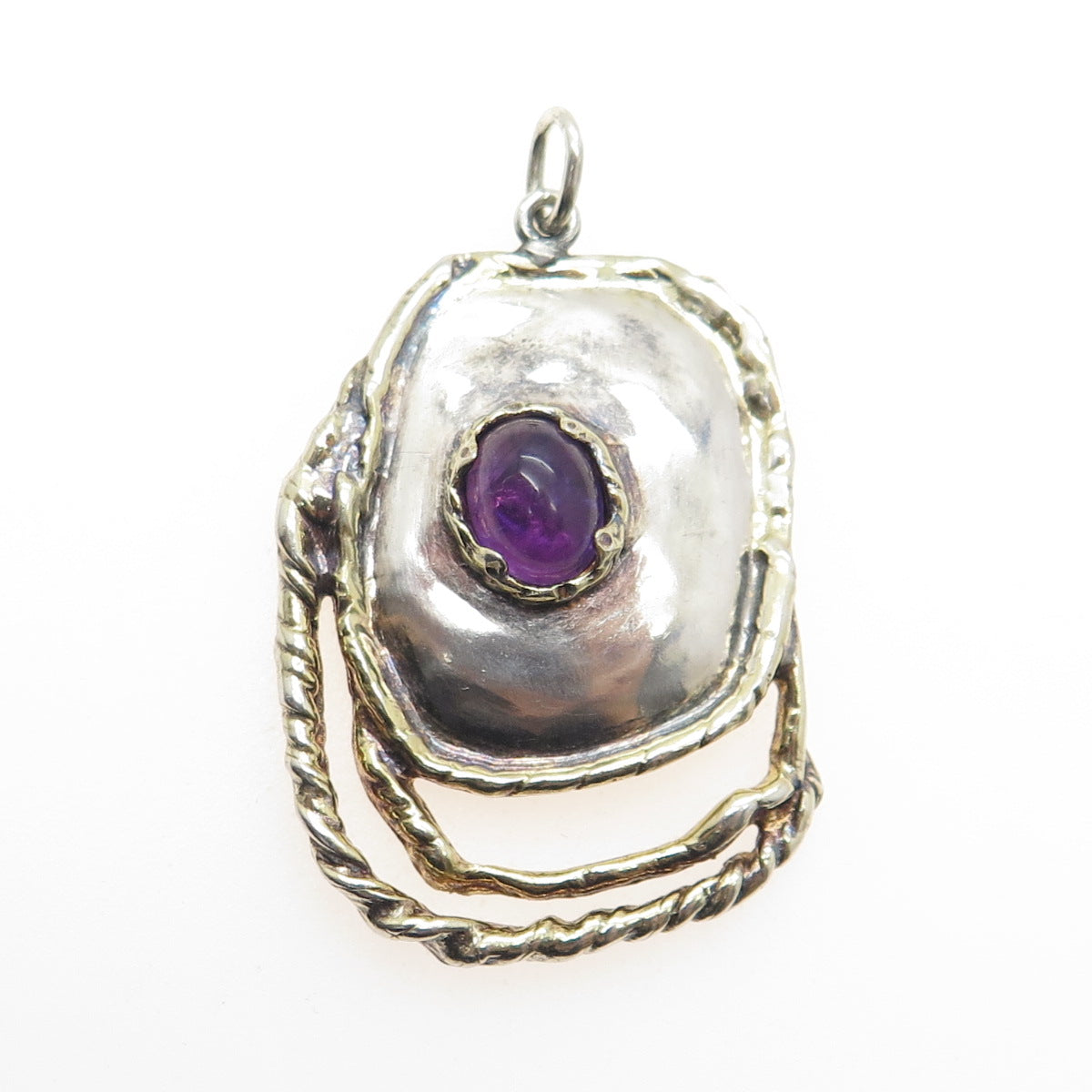 WILLIAM & SHELLIE 925 Sterling Silver 2-Tone Vintage Amethyst Modernist Pendant