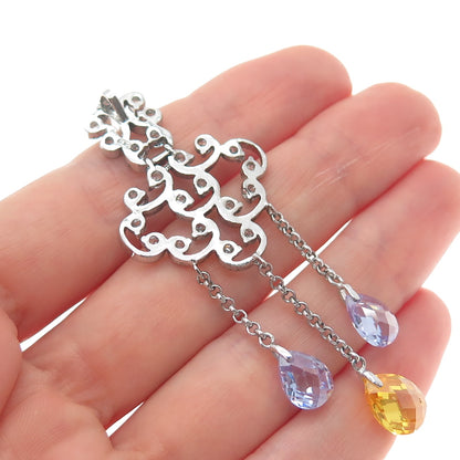 925 Sterling Silver White Canary & Purple C Z Chandelier Dangle Pendant