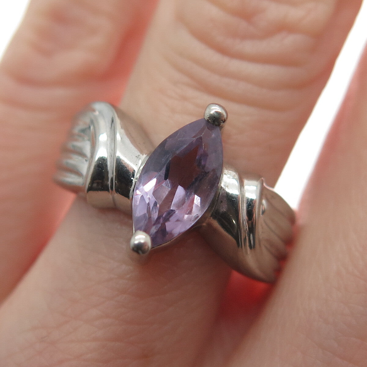 MONICA JAIN Sterling Silver Vintage Real Marquise-Cut Amethyst Ring Size 6.25