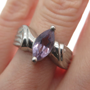 MONICA JAIN Sterling Silver Vintage Real Marquise-Cut Amethyst Ring Size 6.25