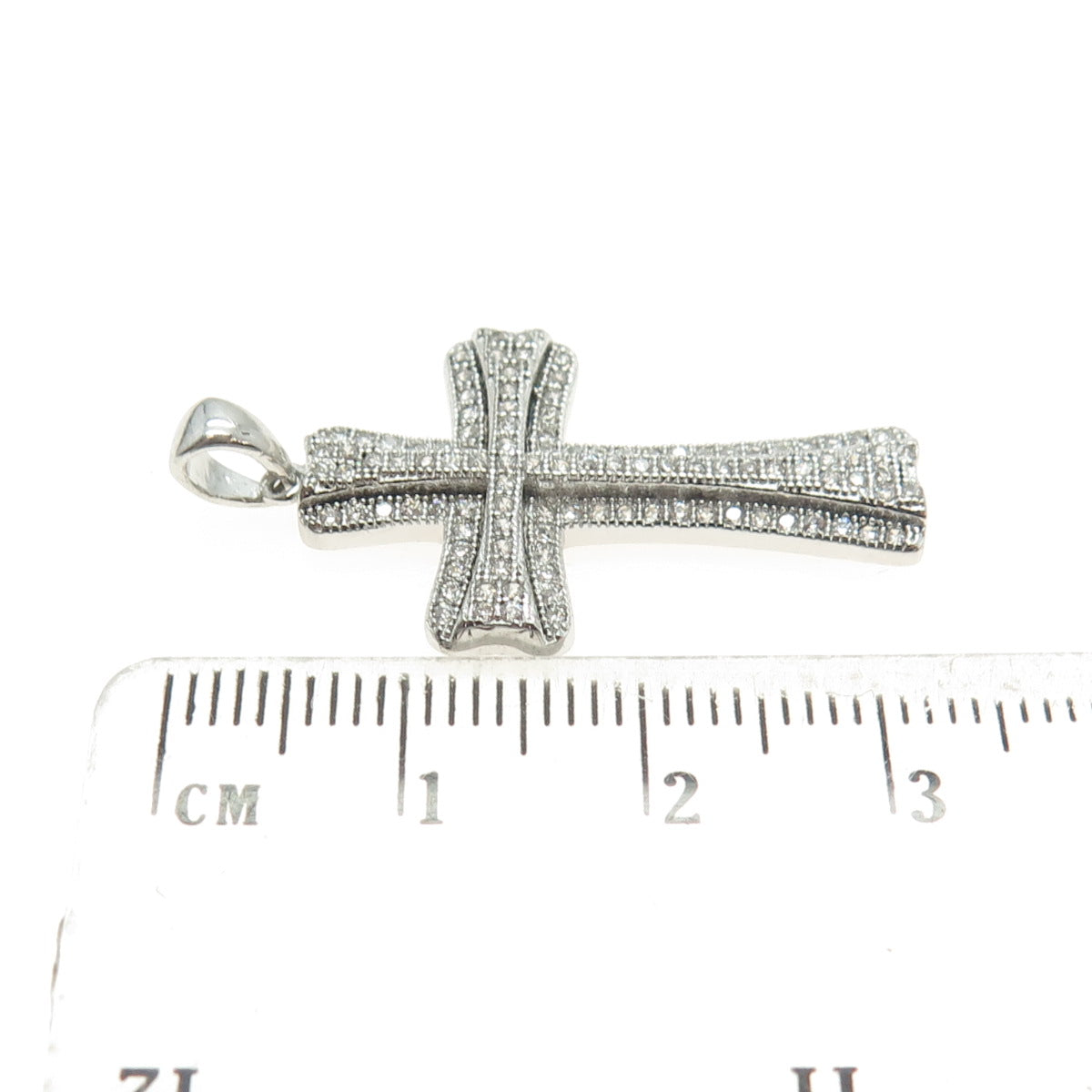 925 Sterling Silver Round-Cut Shaped C Z Cross Pendant