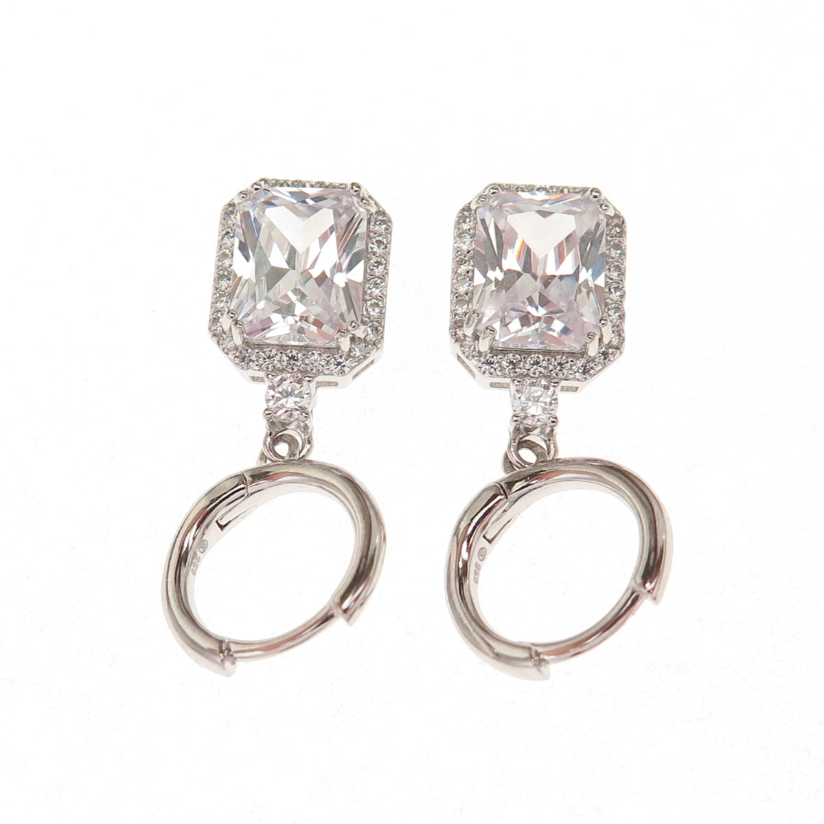 925 Sterling Silver Radiant & Round-Cut C Z Dangle Earrings