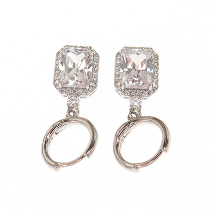 925 Sterling Silver Radiant & Round-Cut C Z Dangle Earrings