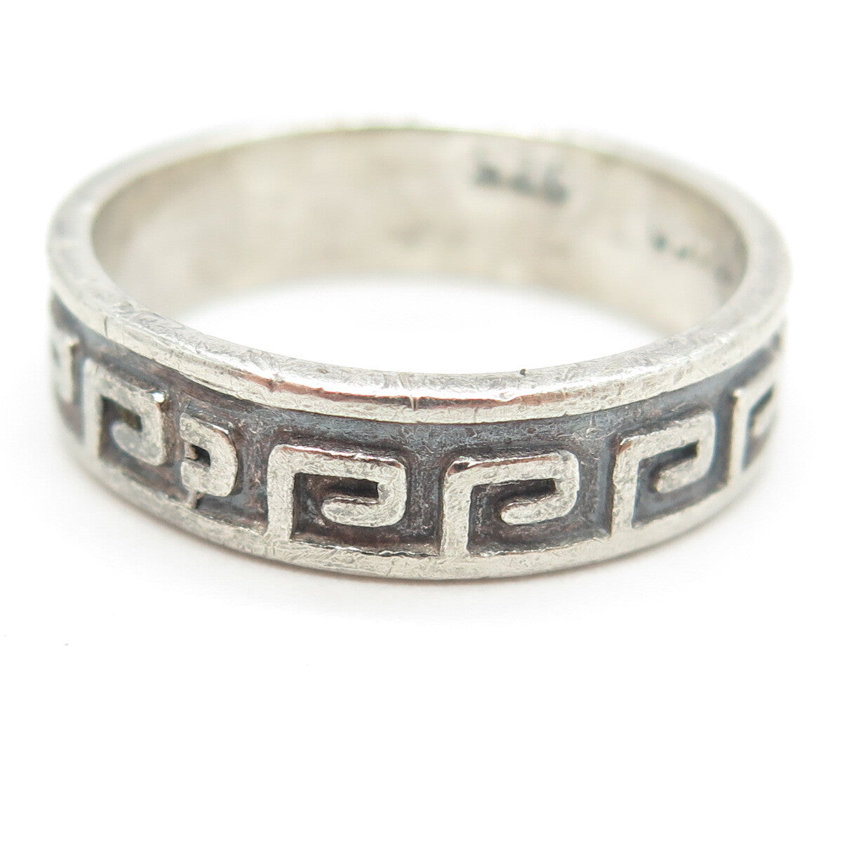 925 Sterling Silver Vintage Mexico Aztec Key Band Ring Size 13.25