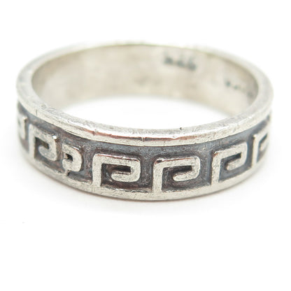 925 Sterling Silver Vintage Mexico Aztec Key Band Ring Size 13.25