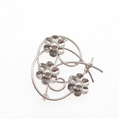 WRE W.E. Richards 925 Sterling Silver Vintage Flower Pin Brooch