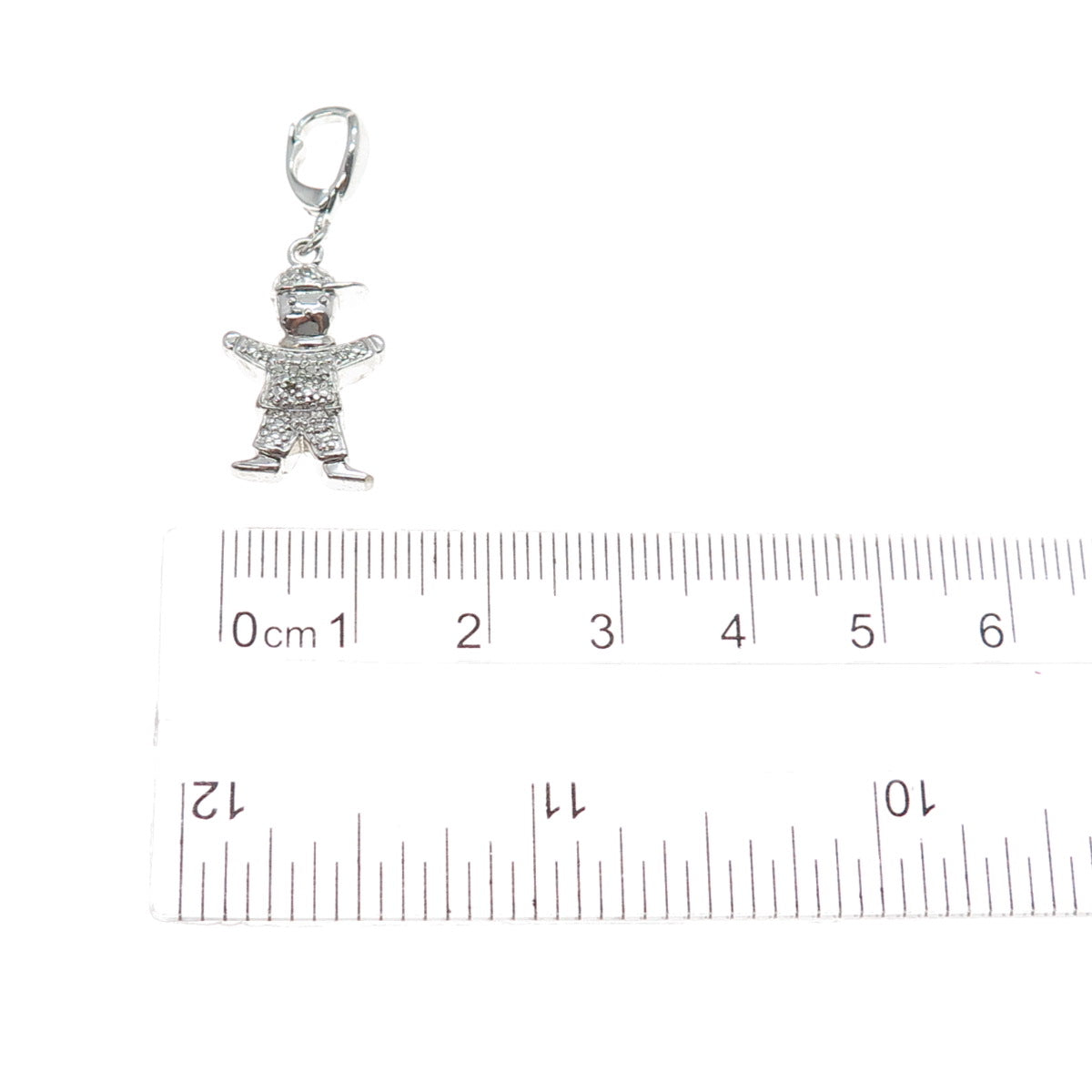 925 Sterling Silver Real Round-Cut Diamond Boy Charm Pendant