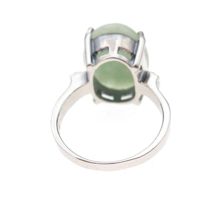 Gold Stone 925 Sterling Silver Vintage Real Cabochon Jade Ring Size 8