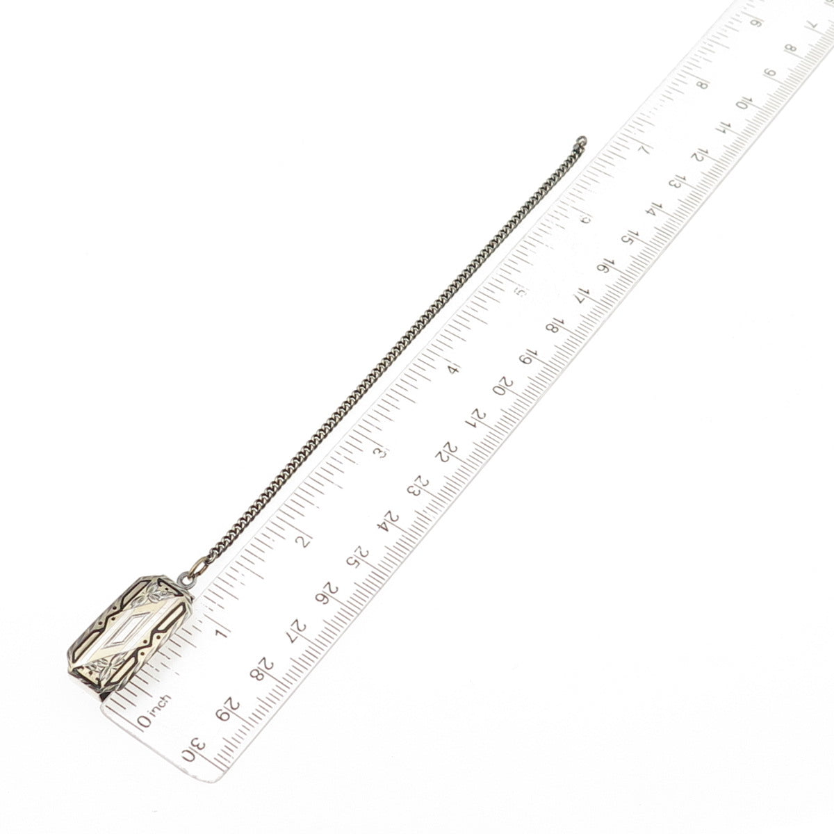 925 Sterling Silver 2-Tone Antique Art Deco Enamel Belt Loop Pocket Watch Chain