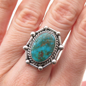 Old Pawn 925 Sterling Silver Vintage Southwestern Kingman Turquoise Ring Size 6