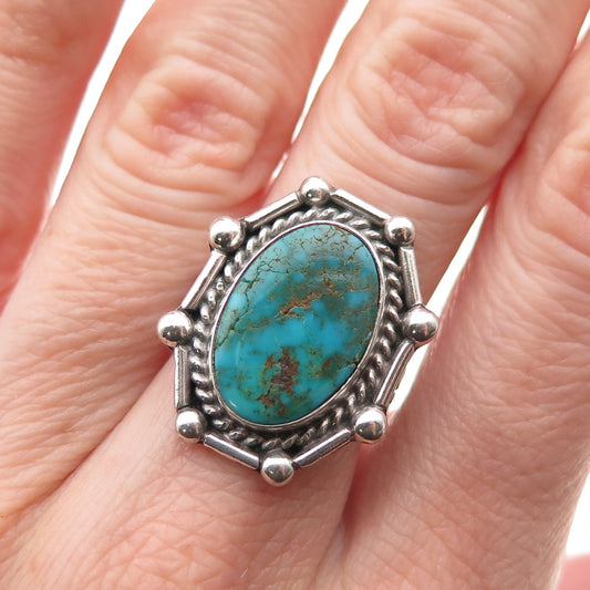 Old Pawn 925 Sterling Silver Vintage Southwestern Kingman Turquoise Ring Size 6