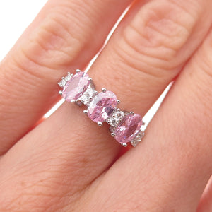 925 Sterling Silver Oval-Cut Pink & Round-Cut White C Z Ring Size 5