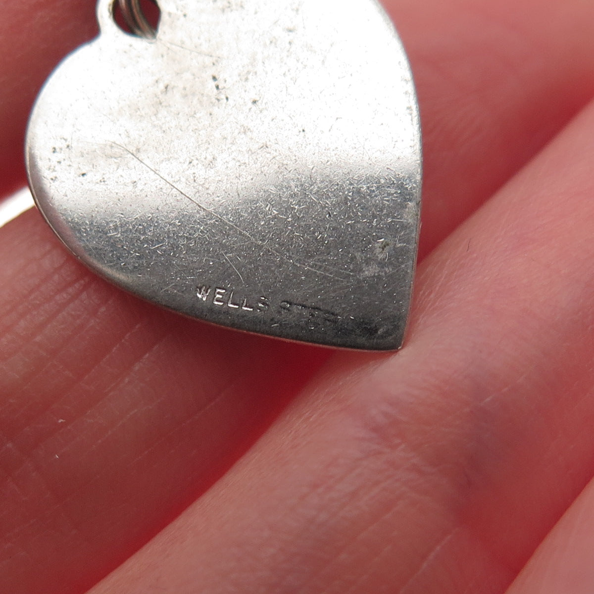 WELLS 925 Sterling Silver Vintage Engraved Karen Heart Mini Charm Pendant