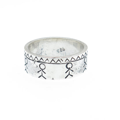 925 Sterling Silver Vintage Tribal Oxidized Band Ring Size 7