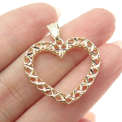 14K Yellow Gold Diamond-Cut "X" Shape Heart Charm Pendant