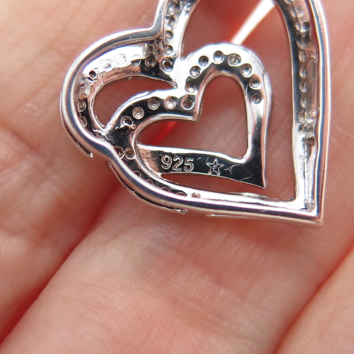 925 Sterling Silver Real Round-Cut Diamond Heart Minimalist Slide Pendant