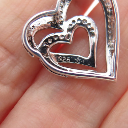 925 Sterling Silver Real Round-Cut Diamond Heart Minimalist Slide Pendant