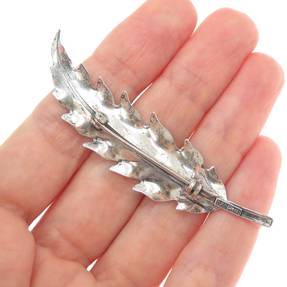 BEAU 925 Sterling Silver Vintage Feather Oxidized Pin Brooch