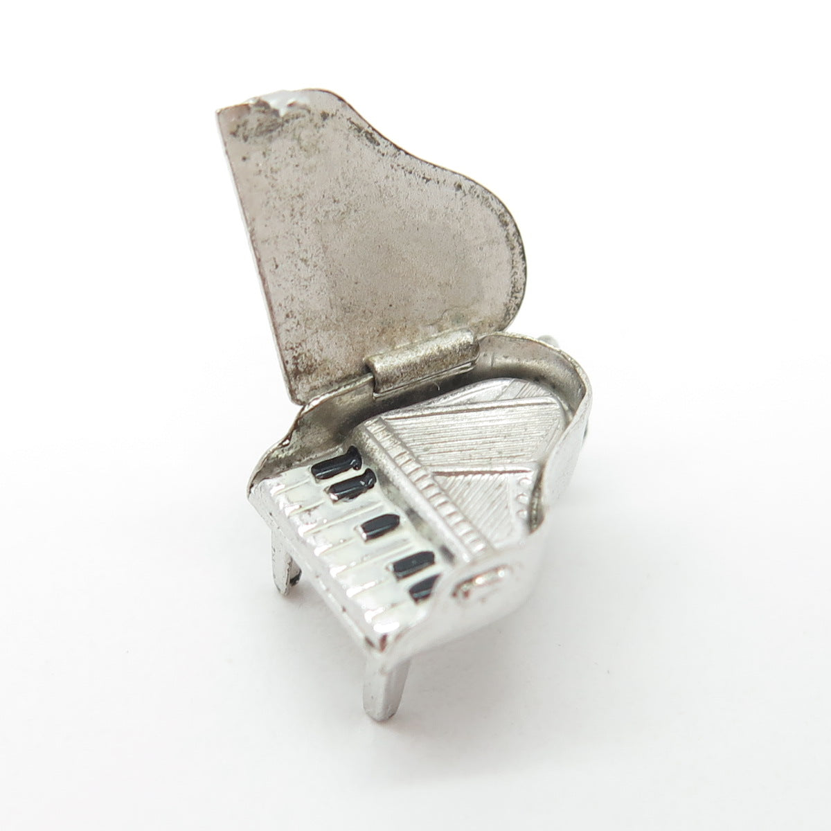 925 Sterling Silver Antique Art Deco Enamel Royal Piano Minimalist 3D Pendant