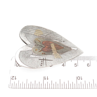 Mary Rogers 999 Fine Silver 22K Gold & Copper Vintage Amulet Heart Pin Brooch