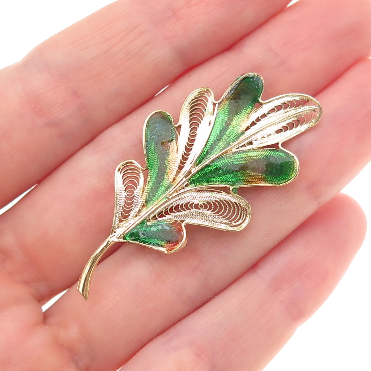 800 Silver Gold Plated Vintage Italy Enamel Floral Filigree Pin Brooch
