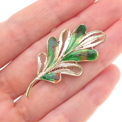 800 Silver Gold Plated Vintage Italy Enamel Floral Filigree Pin Brooch